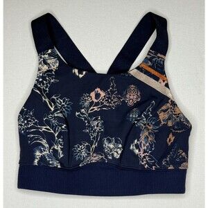 Free People FP Movement Sports Bra Navy Floral Adjustable Straps Athleisure XS